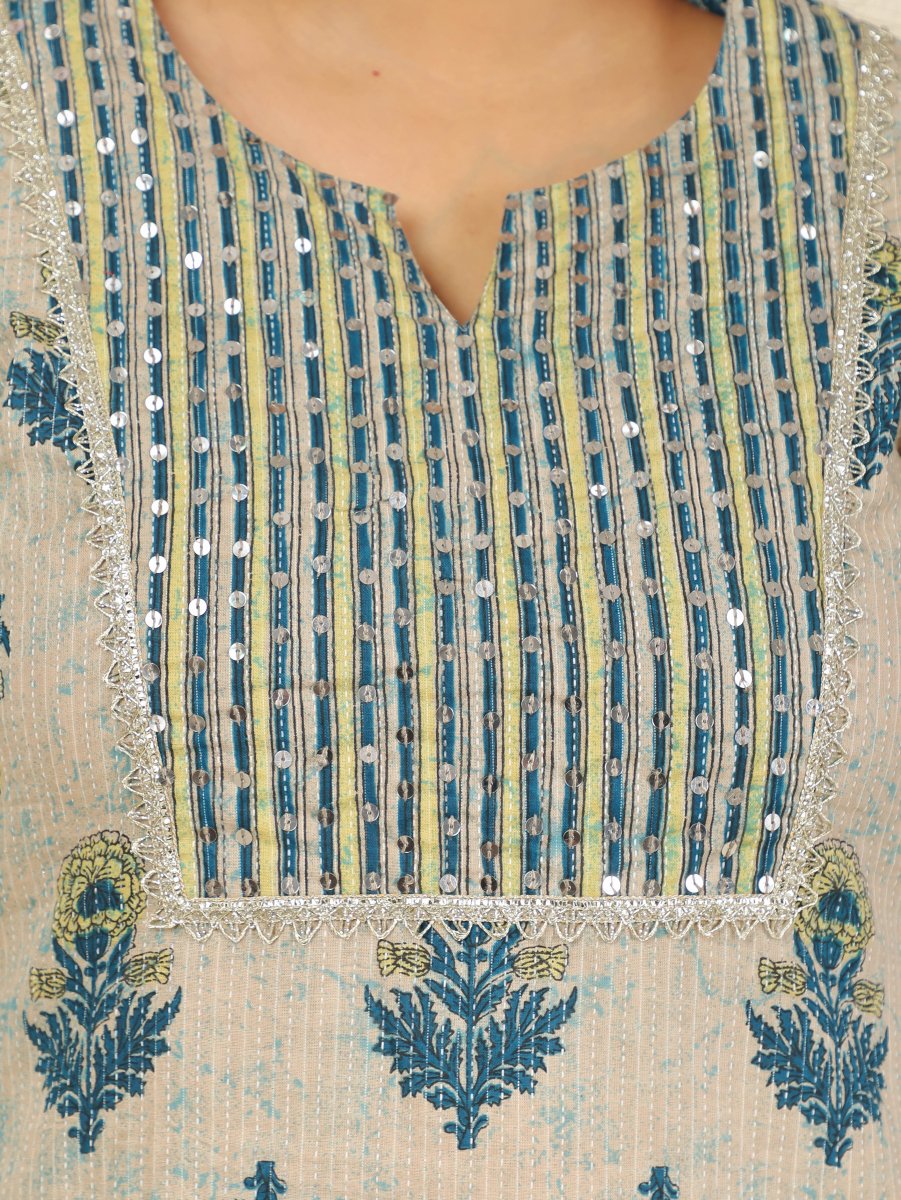 Aramya Straight Soft Cotton Floral Print Women's Kurta - Beige - Distacart