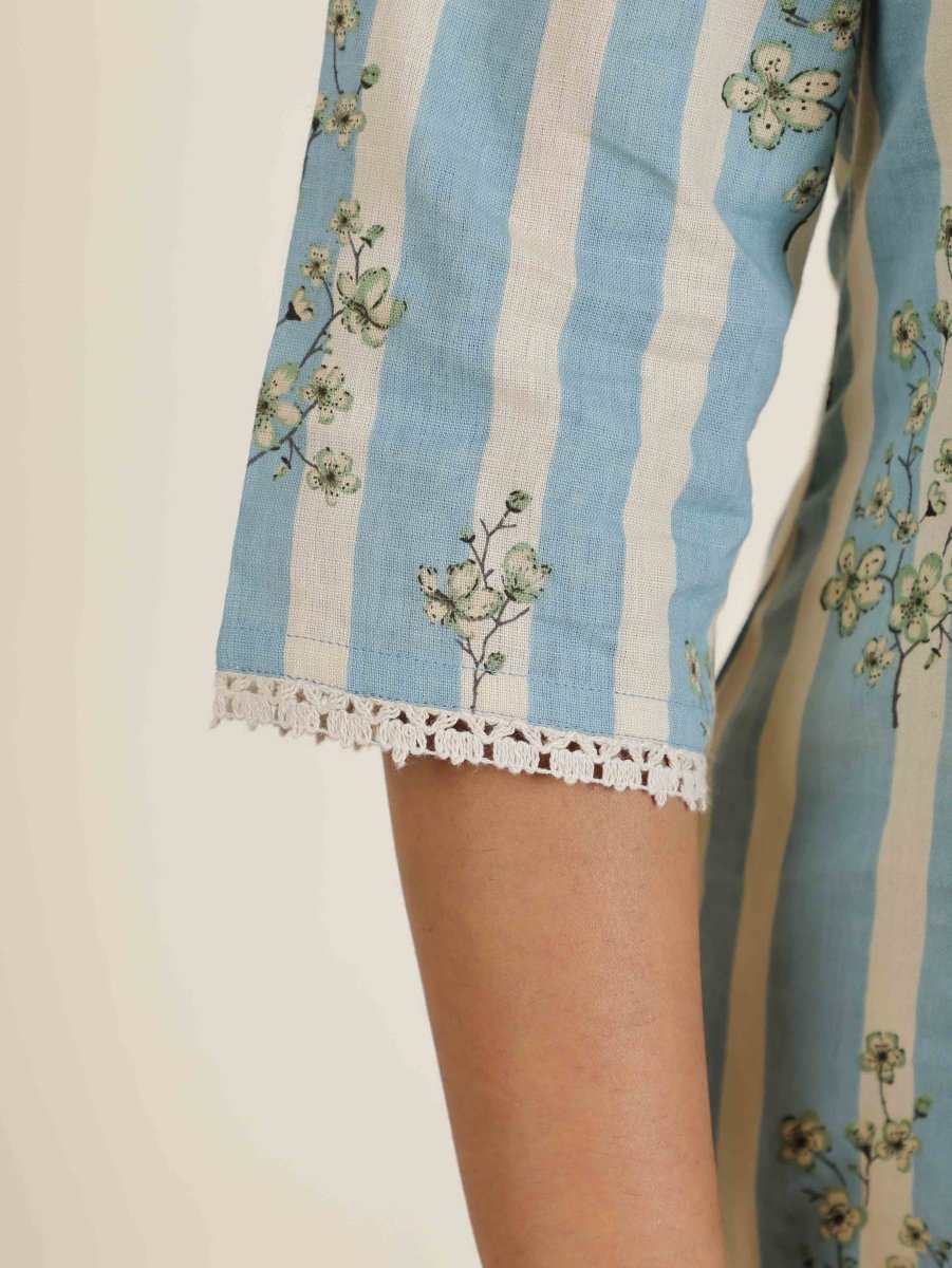 Aramya Straight Linen Cotton Striped Print Women's Kurta - Blue - Distacart