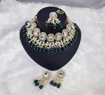 Thumbnail for Jewel City Elegant Kundan Pearl Necklace Set with Emerald Green Drops and Matching Tikka