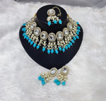 Thumbnail for Jewel City Elegant Kundan Pearl Necklace Set with Turquoise Drops and Matching Tikka