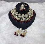 Thumbnail for Jewel City Elegant Kundan Pearl Necklace Set with Maroon Drops and Matching Tikka