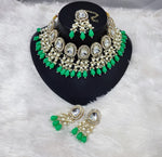 Thumbnail for Jewel City Elegant Kundan Pearl Necklace Set with Mint Drops and Matching Tikka