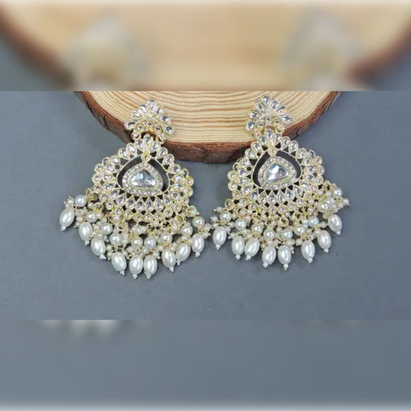 Jewel City Exquisite Kundan-Inspired Chandelier Earrings with Pearl and White Accents