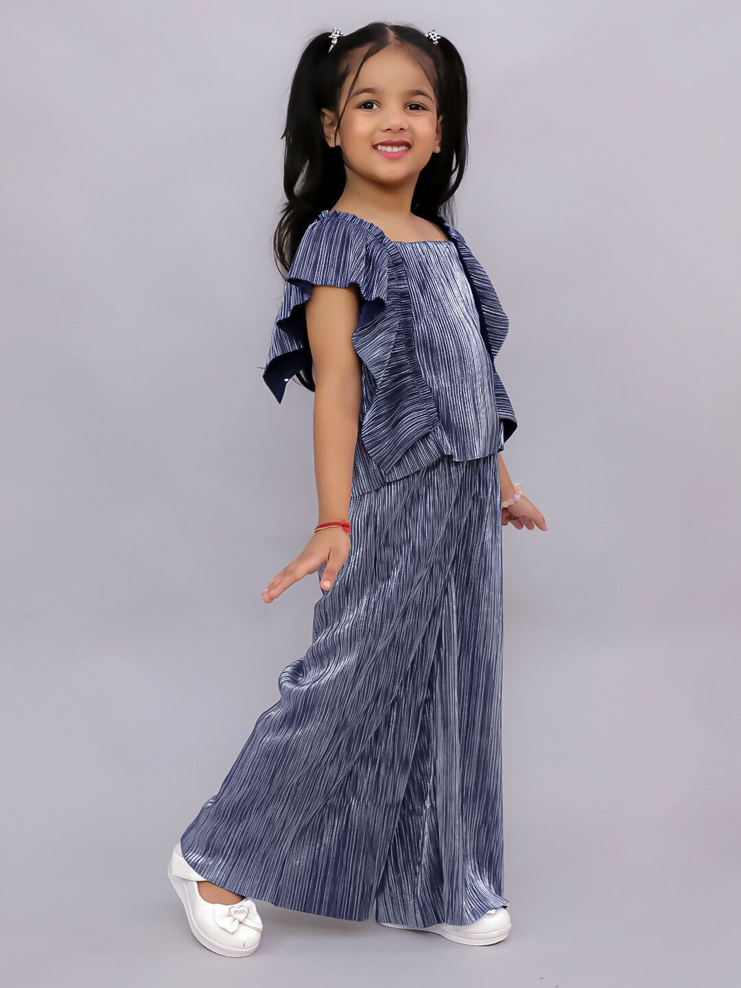 Lil Drama Glam Up Girls Blue Party Top and Pant Set