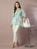 Thumbnail for Myshka Women's Blue Solid Longline Party Tunic - Distacart