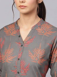 Thumbnail for Anubhutee Charcoal Grey & Red Printed Straight Kurti - Distacart