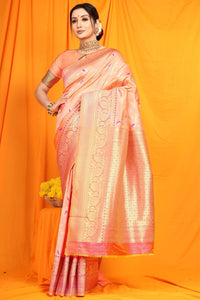 Thumbnail for Aastha Fashion Baby Pink Woven Banarasi Silk Saree with Blouse - Distacart
