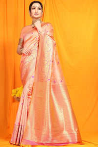 Thumbnail for Aastha Fashion Baby Pink Woven Banarasi Silk Saree with Blouse - Distacart