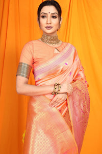 Thumbnail for Aastha Fashion Baby Pink Woven Banarasi Silk Saree with Blouse - Distacart