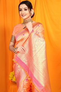Thumbnail for Aastha Fashion Baby Pink Woven Banarasi Silk Saree with Blouse - Distacart