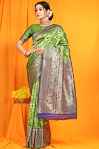Thumbnail for Aastha Fashion Green Woven Banarasi Silk Saree with Blouse - Distacart