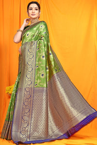 Thumbnail for Aastha Fashion Green Woven Banarasi Silk Saree with Blouse - Distacart