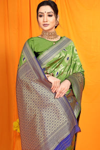Thumbnail for Aastha Fashion Green Woven Banarasi Silk Saree with Blouse - Distacart