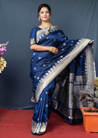 Thumbnail for Aastha Fashion Navy Blue Woven Banarasi Silk Saree with Blouse - Distacart