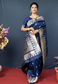Thumbnail for Aastha Fashion Navy Blue Woven Banarasi Silk Saree with Blouse - Distacart