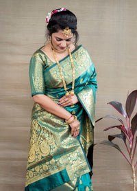 Thumbnail for Aastha Fashion Sea Green Woven Paithani Silk Saree with Blouse - Distacart