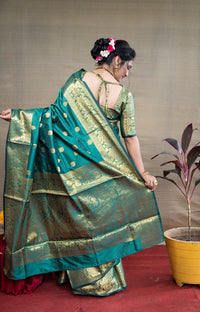 Thumbnail for Aastha Fashion Sea Green Woven Paithani Silk Saree with Blouse - Distacart