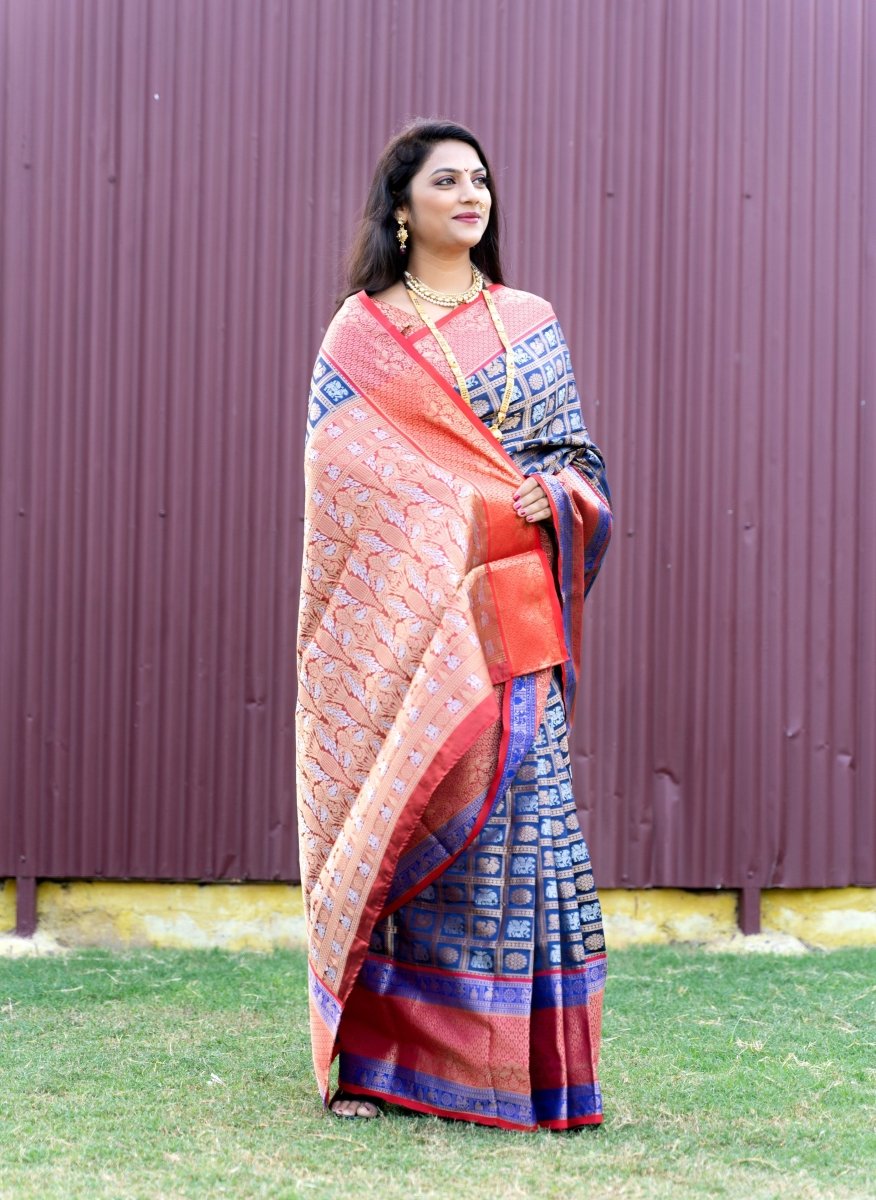 Aastha Fashion Blue Woven Kanchipuram Silk Saree with Blouse - Distacart