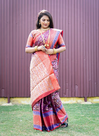 Thumbnail for Aastha Fashion Wine Woven Kanchipuram Silk Saree with Blouse - Distacart