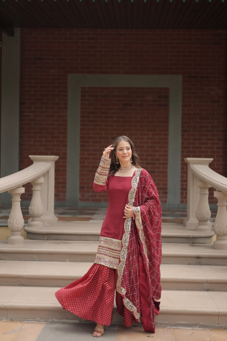Aastha Fashion Gajri Faux Georgette Sequins & thread Embroidered work Party Wear Designer Gown