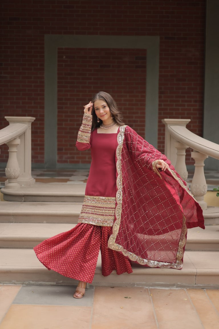 Aastha Fashion Gajri Faux Georgette Sequins & thread Embroidered work Party Wear Designer Gown