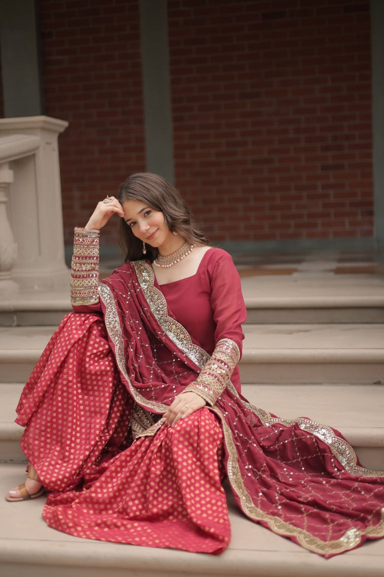 Aastha Fashion Gajri Faux Georgette Sequins & thread Embroidered work Party Wear Designer Gown