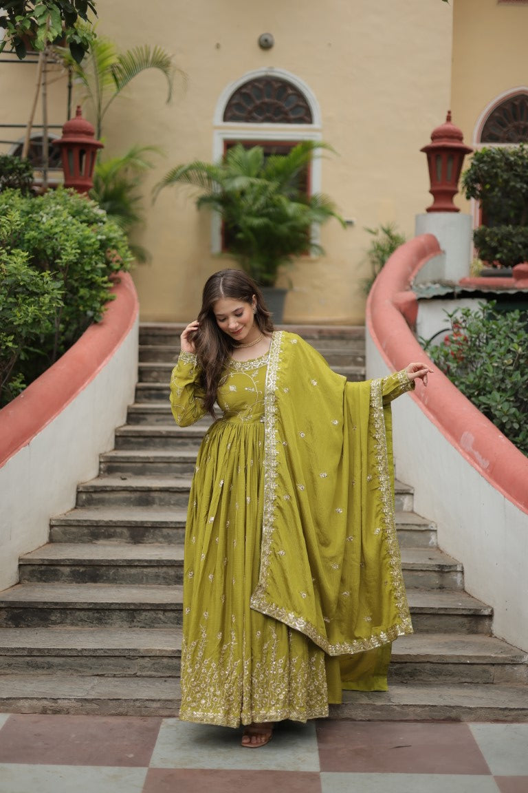 Aastha Fashion Pista Chinon Sequins Embroidered work Party Wear Designer Gown