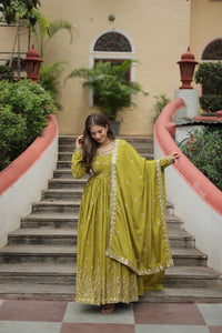 Thumbnail for Aastha Fashion Pista Chinon Sequins Embroidered work Party Wear Designer Gown