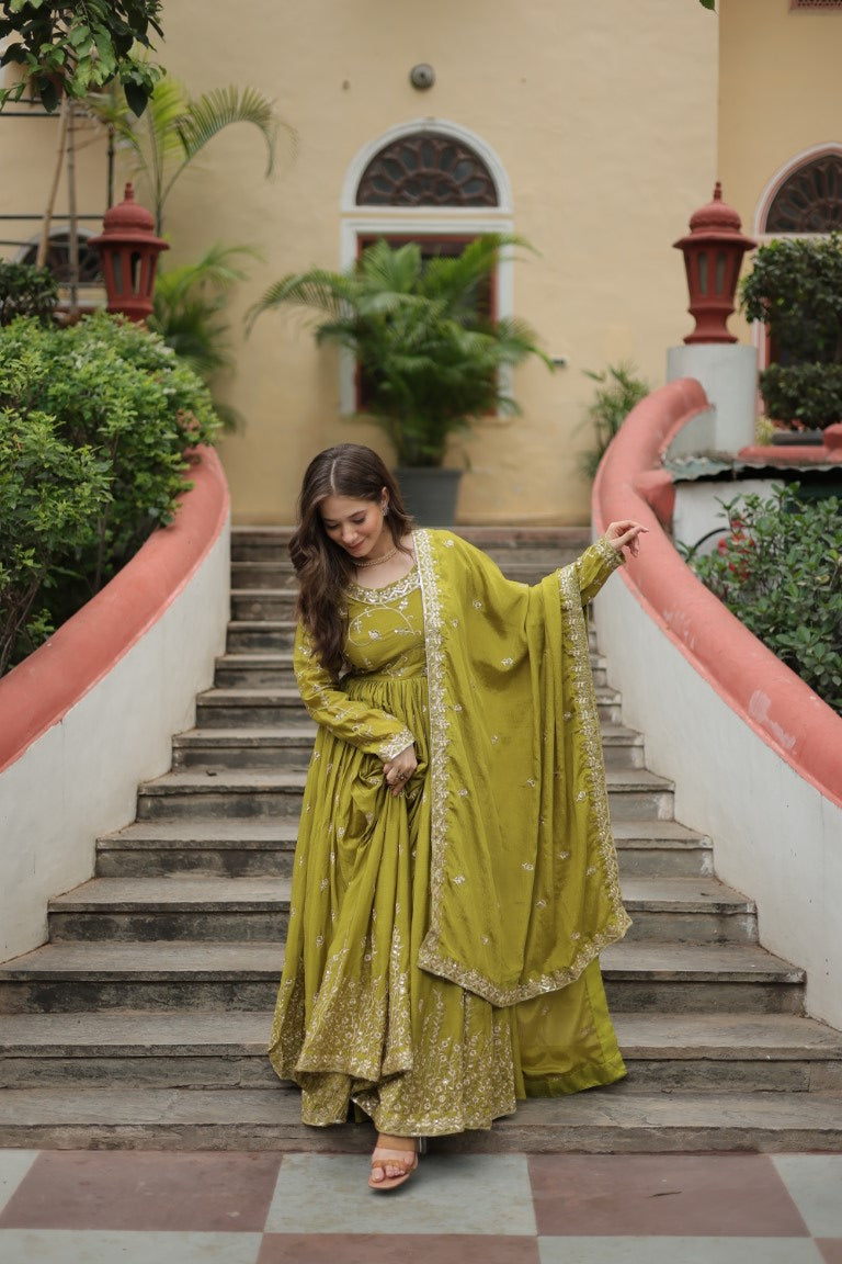 Aastha Fashion Pista Chinon Sequins Embroidered work Party Wear Designer Gown