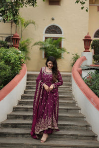 Thumbnail for Aastha Fashion Wine Chinon Sequins Embroidered work Party Wear Designer Gown