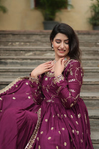 Thumbnail for Aastha Fashion Wine Chinon Sequins Embroidered work Party Wear Designer Gown