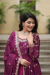 Thumbnail for Aastha Fashion Wine Chinon Sequins Embroidered work Party Wear Designer Gown