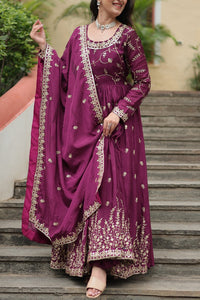 Thumbnail for Aastha Fashion Wine Chinon Sequins Embroidered work Party Wear Designer Gown