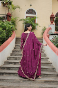 Thumbnail for Aastha Fashion Wine Chinon Sequins Embroidered work Party Wear Designer Gown