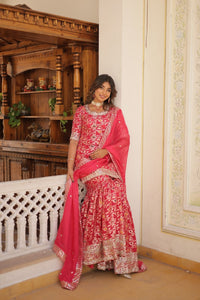 Thumbnail for Aastha Fashion Pink Viscose Jacquerd Sequins & zari Embroidered work Party Wear Designer Suit