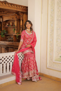Thumbnail for Aastha Fashion Pink Viscose Jacquerd Sequins & zari Embroidered work Party Wear Designer Suit
