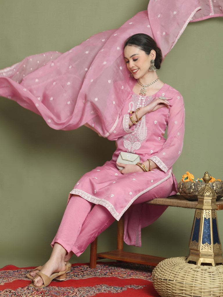 Aastha Fashion Pink Organza Designer Lakhnavi Thread Work With Jari & Sequin Stitched Salwar Suit