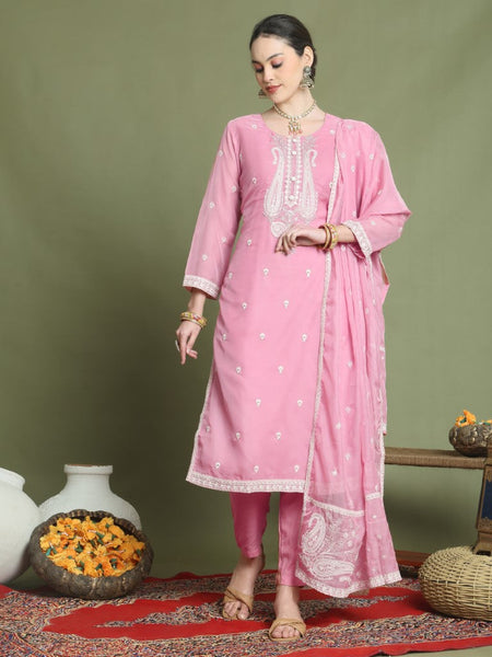 Aastha Fashion Pink Organza Designer Lakhnavi Thread Work With Jari & Sequin Stitched Salwar Suit