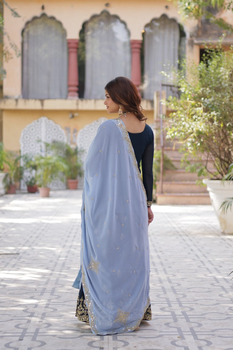 Aastha Fashion Blue Faux Blooming Sequins Embroidered Festival Wear Suit