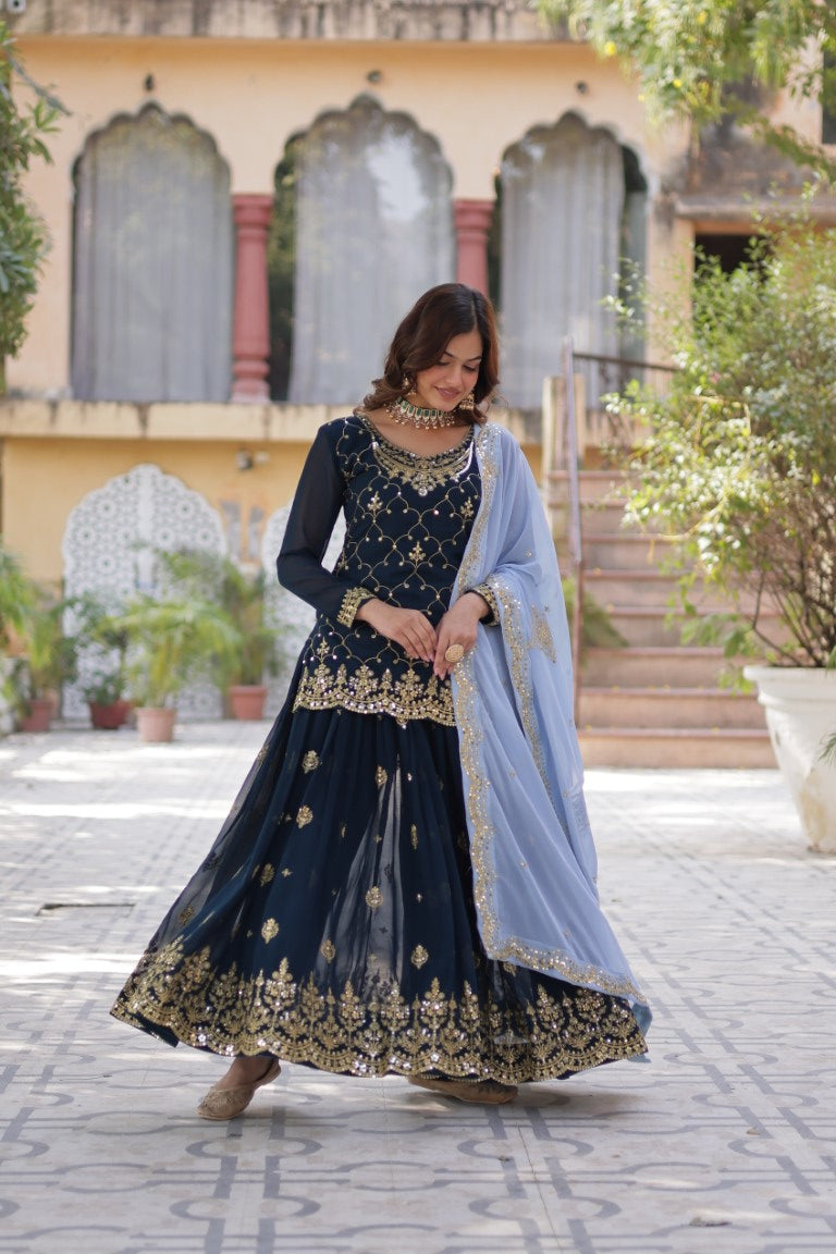 Aastha Fashion Blue Faux Blooming Sequins Embroidered Festival Wear Suit