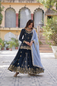Thumbnail for Aastha Fashion Blue Faux Blooming Sequins Embroidered Festival Wear Suit