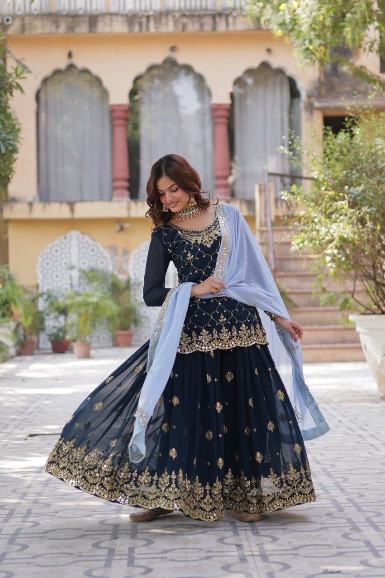 Aastha Fashion Blue Faux Blooming Sequins Embroidered Festival Wear Suit