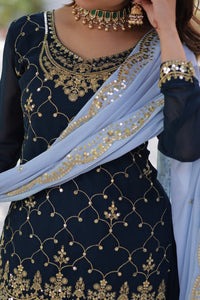 Thumbnail for Aastha Fashion Blue Faux Blooming Sequins Embroidered Festival Wear Suit