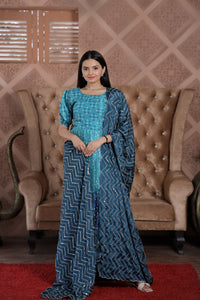Thumbnail for Aastha Fashion Rama Maslin crochet digital Print on top & Chinnon Floral print with Crush Pleating Party Wear Designer Gown