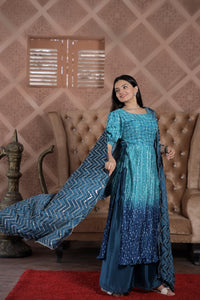 Thumbnail for Aastha Fashion Rama Maslin crochet digital Print on top & Chinnon Floral print with Crush Pleating Party Wear Designer Gown