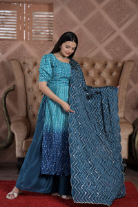 Thumbnail for Aastha Fashion Rama Maslin crochet digital Print on top & Chinnon Floral print with Crush Pleating Party Wear Designer Gown