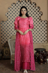 Thumbnail for Aastha Fashion Pink Maslin crochet digital Print on top & Chinnon Floral print with Crush Pleating Party Wear Designer Gown