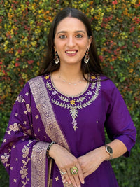 Thumbnail for Aastha Fashion Purple Roman Silk Hand Work Festival Wear Suit