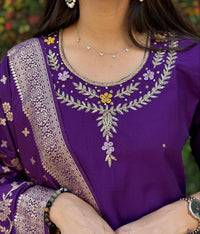Thumbnail for Aastha Fashion Purple Roman Silk Hand Work Festival Wear Suit