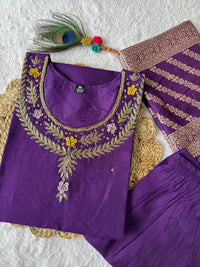 Thumbnail for Aastha Fashion Purple Roman Silk Hand Work Festival Wear Suit